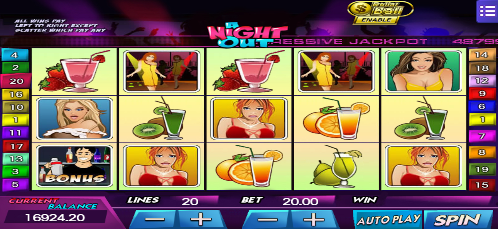 MEGA888 A NIGHT OUT Game Interface