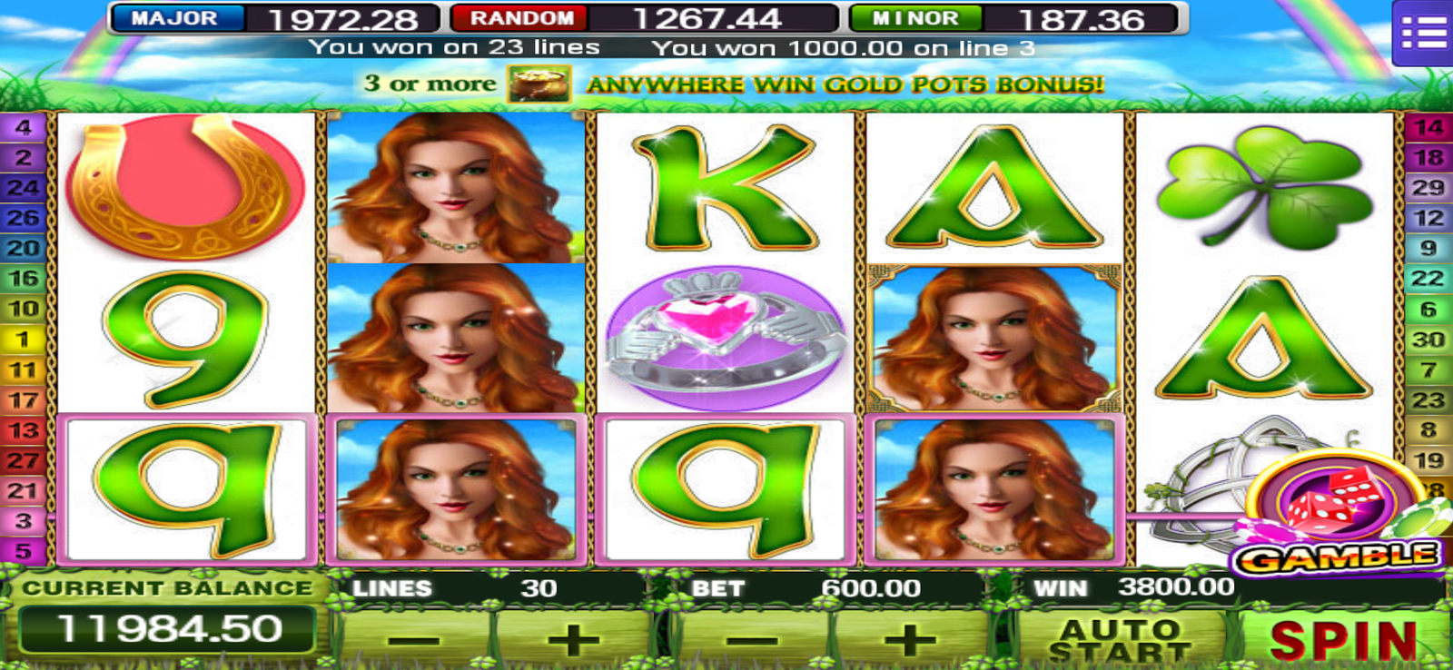 MEGA888 IRISH LUCK Game Interface
