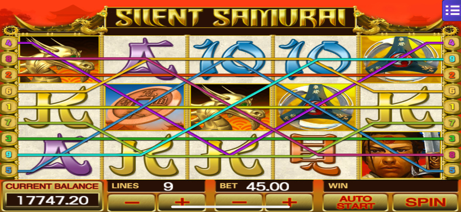 MEGA888 SILENT SAMURAI Game Interface