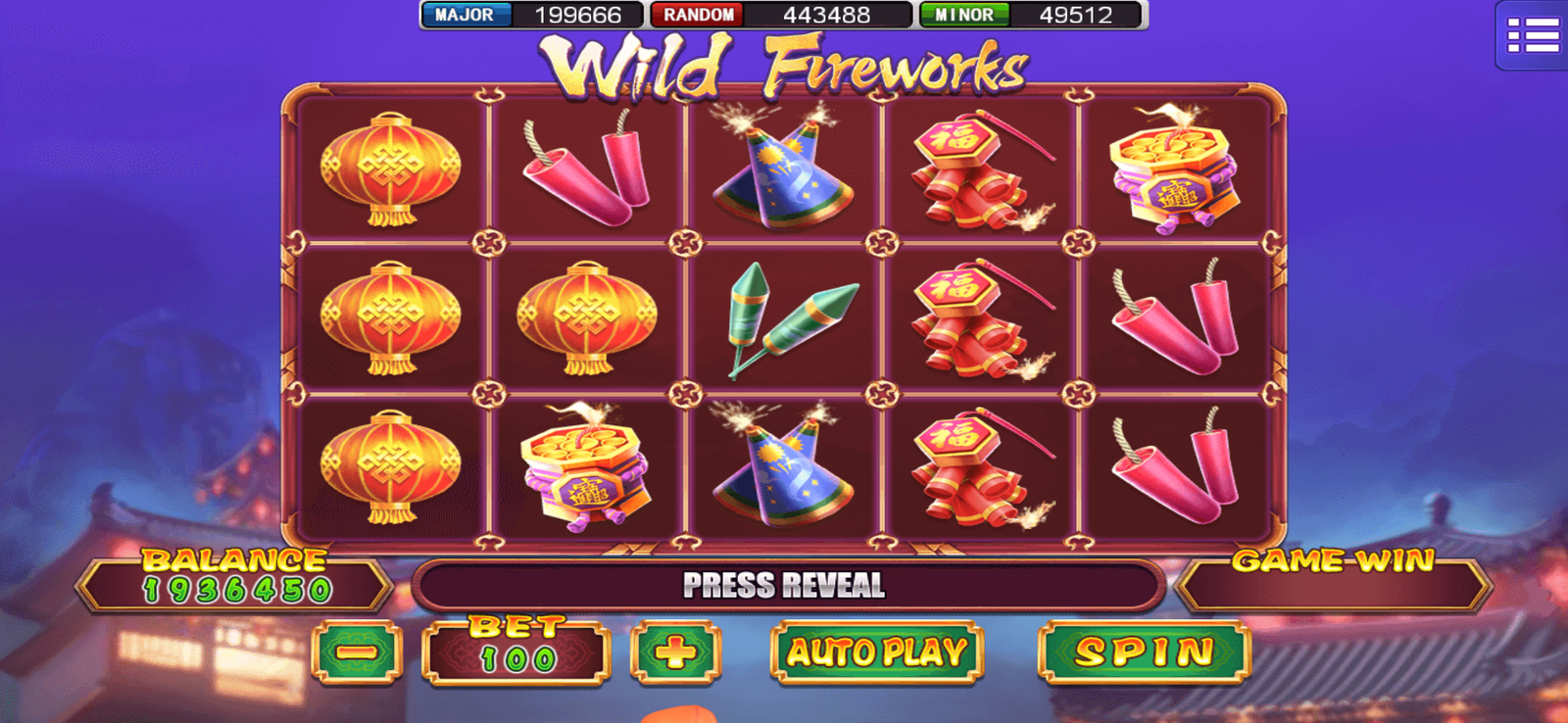 MEGA888 WILD FIREWORKS Game Interface