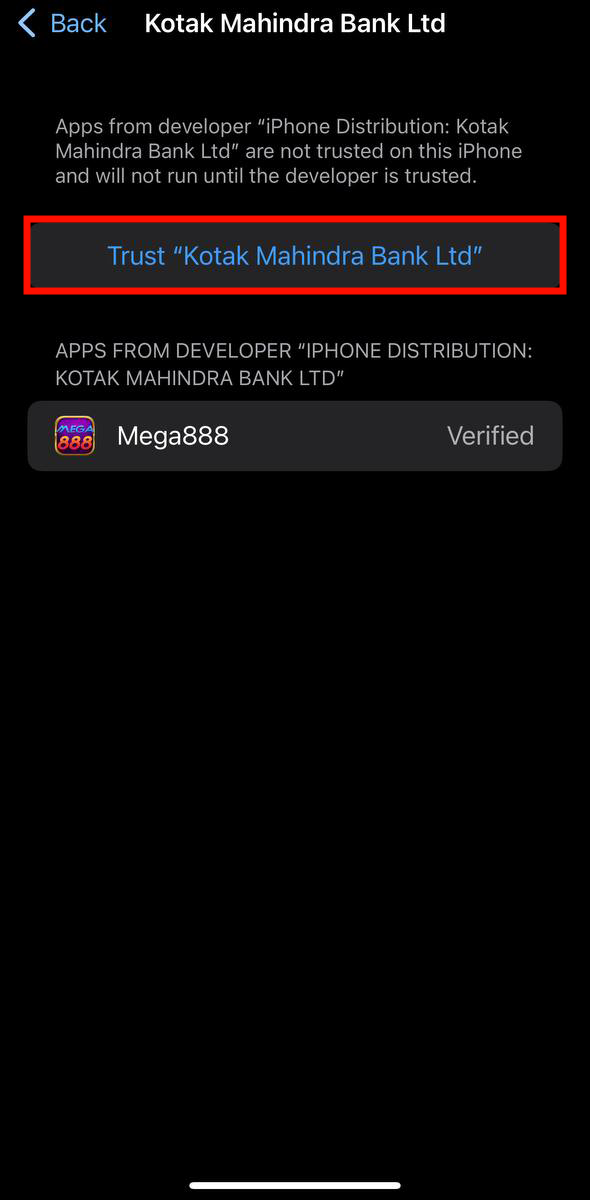 Mega888 APK 2025 iOS Developer Trust Tutorial - Step 4: Trust the Developer