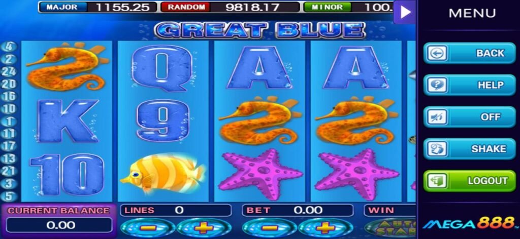 Free Spins Feature in Great Blue Slot on MEGA888.