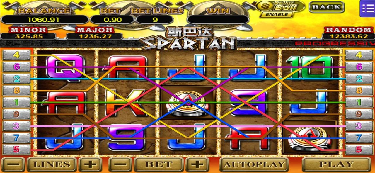 MEGA888 SPARTAN Slot Machine with 25 paylines showing wild symbols and scatter triggers